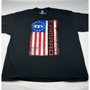 GM Camaro American Flag Graphic T Shirt 2XL Black JH Design